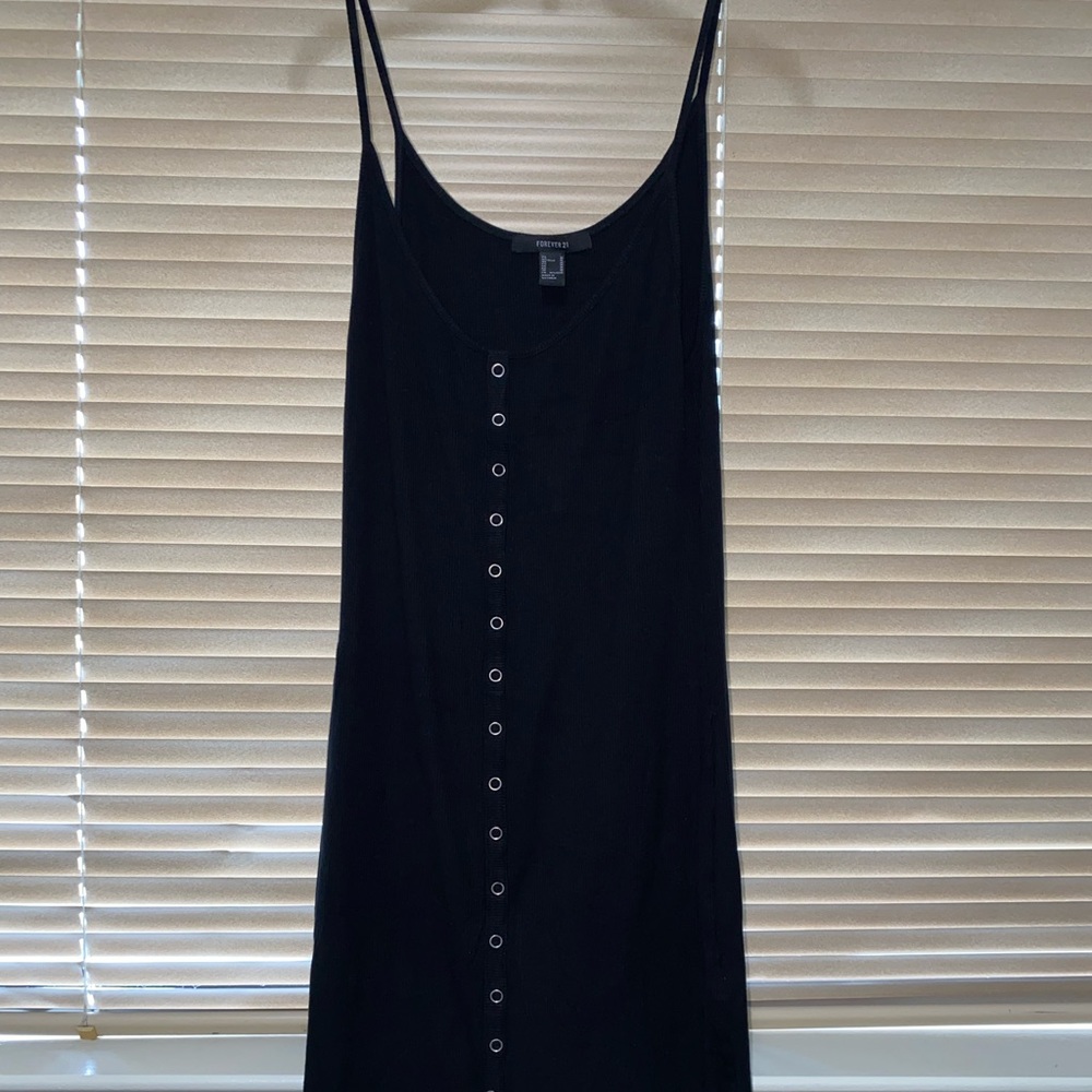 Forever 21 Black Midi Dress with Silver Buttons